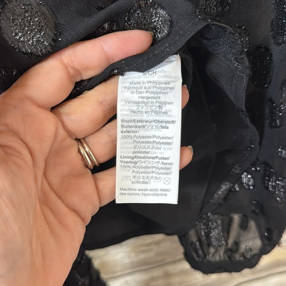 J Crew Tie Waist V Neck Top S Small Metallic‎ Dot Jacquard Black Holiday - Picture 9 of 10